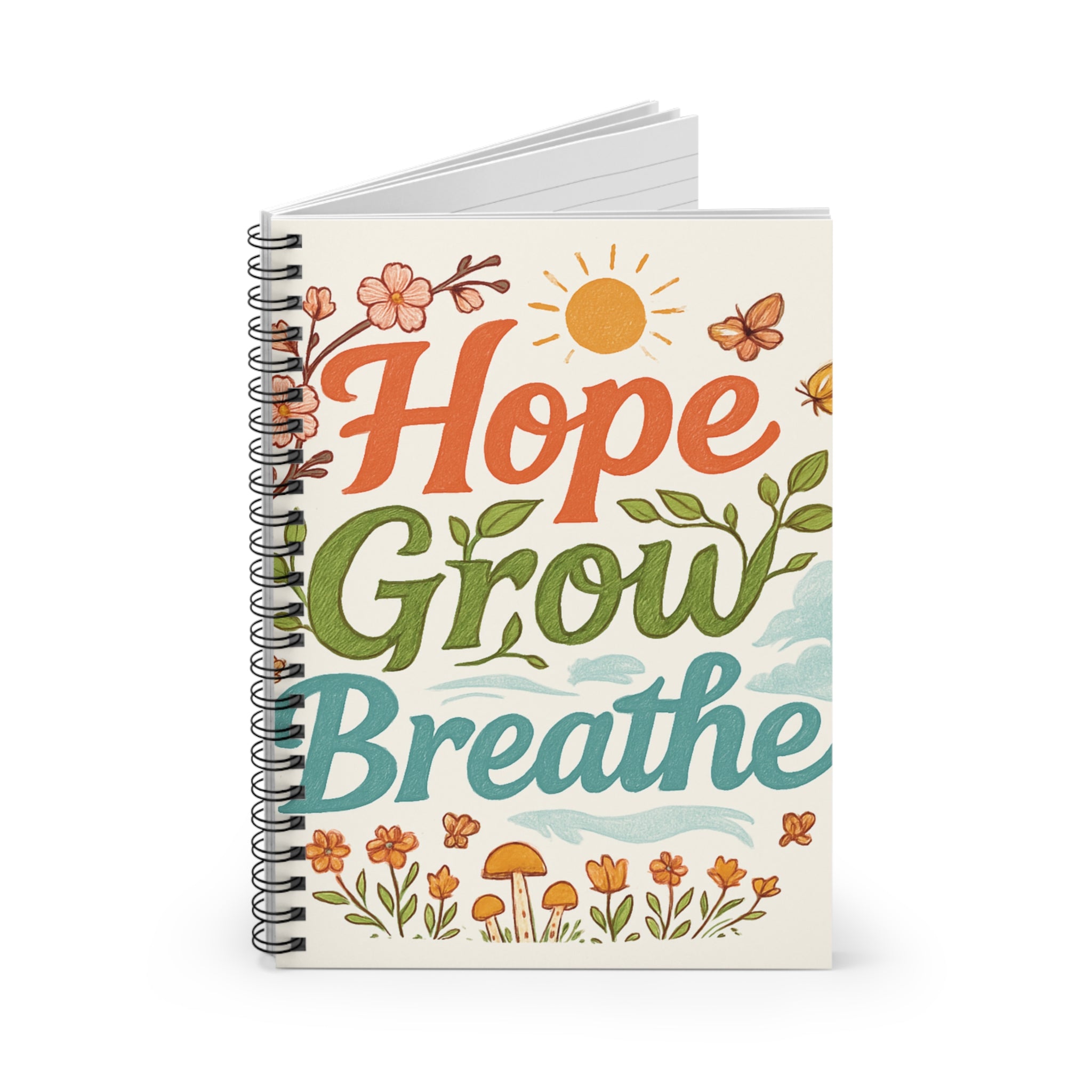 Inspirational Notebook - Hope Grow Breathe, Gift for Friends